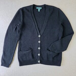 Lauren Ralph Lauren Knit Cardigan Sz M Southwest Turquoise Silver Tone Button